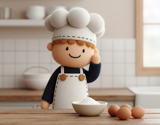 직업 감정 가구 모션 표정 사람 3D 제과제빵 알 가루 준비 파일형식 요리사 주방 어린이 요리 행복 밀가루 계란 식사준비 음식 재료 미소 손짓 즐거움 탁자 JPG 편집3D 편집이미지 제빵사 제빵
