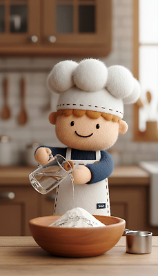 주간 자연요소 직업 디자인 생활용품 컨셉 3D 제과제빵 가루 파일형식 요리사 인형 주방 요리 재료 밀가루 물 준비 귀여움 주방용품 아침 모션 따뜻함 인테리어 JPG 편집3D 편집이미지 제빵사 제빵