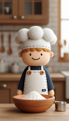 직업 식기 생활용품 컨셉 3D 제과제빵 가루 파일형식 요리사 인형 주방 밀가루 요리 준비 주방용품 그릇 제과 반죽 제빵 식재료 아기자기 JPG 편집3D 편집이미지 제빵사