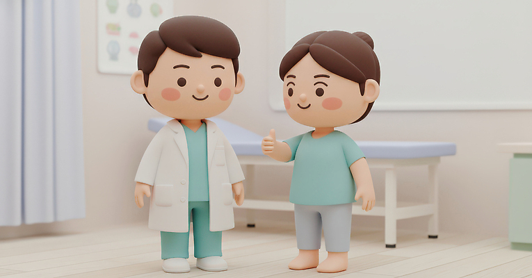 JPG 편집이미지 캐릭터 의학 친절 건강 병원 대화 치료 진료 환자 의사 상담 긍정 의료시설 흰가운 편집3D AI컴퓨터그래픽 AI콘텐츠 컨셉 말하기 3D 의료진 가운 시설 파일형식