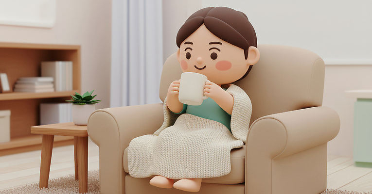 JPG 편집이미지 캐릭터 거실 휴식 실내 인테리어 소파 평화 분위기 편안함 담요 오브젝트 따뜻한음료 홈카페 편집3D AI컴퓨터그래픽 AI콘텐츠 디자인 음료 컨셉 의자 내부 3D 카페 감각 파일형식