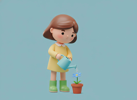 JPG 식물 편집이미지 캐릭터 꽃 화분 어린이 자연 소녀 귀여움 정원 물뿌리개 물주기 원예 파란배경 아기자기 편집3D 여자 백그라운드 컨셉 모션 사람 취미 파란색 3D 생태계 파일형식