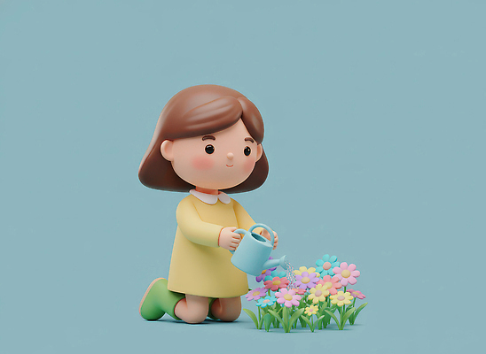 JPG 편집이미지 드레스 꽃 행복 꽃밭 모션 자연 사랑 소녀 귀여움 정원 즐거움 물주기 파란배경 조화 소통 편집3D 식물 옷 여자 감정 어린이 백그라운드 컨셉 파란색 3D 생태계 파일형식