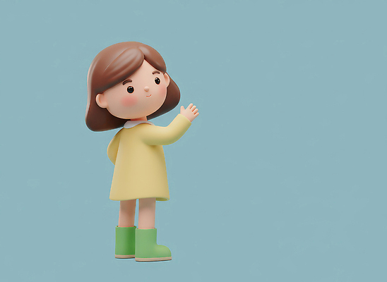 JPG 편집이미지 손 원피스 어린이 하늘색 백그라운드 밝음 장화 소녀 초록색 노란색 귀여움 표현 인사 즐거움 편집3D 옷 여자 감정 컬러 신발 컨셉 사람 신체부위 파란색 3D 예절 파일형식