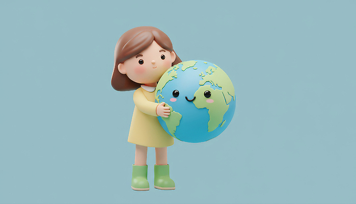 JPG 편집이미지 캐릭터 행복 지구 어린이 사랑 미소 소녀 지구본 환경 보호 아기자기 편집3D 여자 감정 컨셉 표정 사람 3D 파일형식