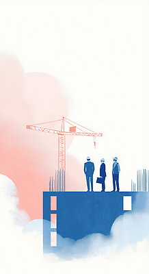 JPG 건축 일러스트 하늘 협력 관리 대화 안전 건물 기계 도시 작업 사무 구조물 계획 헬멧 직원 기중기 이미지 고층 국내일러스트 건축물 컨셉 말하기 업무 중장비 보호장비 파일형식