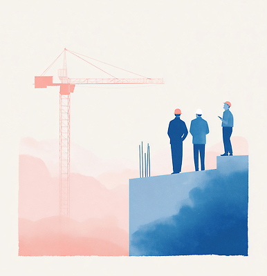 JPG 건축 산업 일러스트 협력 설계 기술 공사 대화 안전 건물 작업 구조물 계획 헬멧 높이 기중기 스카이라인 진행 작업대 작업자 국내일러스트 건축물 컨셉 건설업 말하기 중장비 보호장비 파일형식
