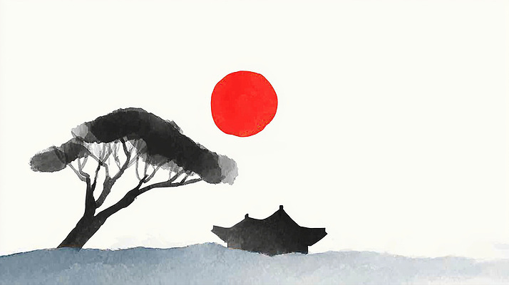 JPG 나무 예술 고건축 일러스트 자연 아침 수채화 한옥 한국 풍경 빨간색 여름 태양 평화 일출 고요 준비 조화 뷰티풀 색감 국내일러스트 AI일러스트 AI콘텐츠 주간 자연요소 식물 한국전통 건축물 계절 아시아 컬러 컨셉 노을 생태계 파일형식