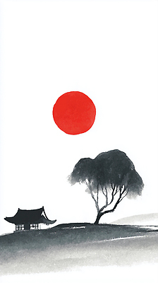 JPG 나무 전통 건축물 여유 예술 컬러 일러스트 자연 하늘 한옥 한국 수묵화 풍경 일출 고요 일몰 비교 저녁 한국화 조화 산수화 국내일러스트 AI일러스트 AI콘텐츠 식물 한국전통 건축 감정 아시아 컨셉 고건축 미술 노을 야간 동양화 생태계 파일형식