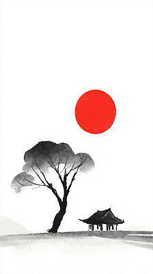 JPG 나무 전통 실루엣 전통문화 예술 일러스트 자연 하늘 한옥 한국 수묵화 풍경 건물 빨간색 태양 일출 고요 그림 조화 단순화된 고택 국내일러스트 AI일러스트 AI콘텐츠 자연요소 식물 한국전통 건축물 아시아 문화 컬러 고건축 촬영기법 미술 노을 생태계 파일형식