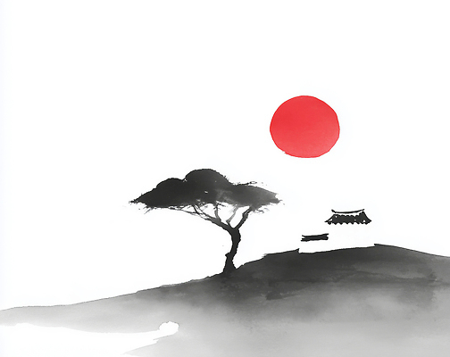 JPG 나무 전통 사계절 감정 실루엣 일러스트 자연 하늘 한옥 미술 풍경 빨간색 태양 평화 일출 언덕 그림 조용 화사함 뷰티풀 풍경화 국내일러스트 AI일러스트 AI콘텐츠 자연요소 식물 한국전통 계절 컬러 컨셉 고건축 문화예술 촬영기법 노을 생태계 파일형식