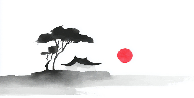 JPG 나무 전통 문화 여유 예술 일러스트 자연 한옥 주택 한국 수묵화 풍경 빨간색 평화 일출 고요 일몰 역사 그림 조화 뷰티풀 풍경화 국내일러스트 AI일러스트 AI콘텐츠 식물 한국전통 감정 아시아 컬러 컨셉 고건축 미술 건물 노을 생태계 파일형식