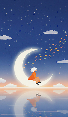 JPG 별 물결 일러스트 상상 하늘 조명 앉기 소녀 일상 반사 우주 고요 꿈 자유 달 분위기 저녁 몽환 국내일러스트 AI일러스트 AI콘텐츠 자연요소 여자 어린이 컨셉 모션 라이프 야간 파일형식