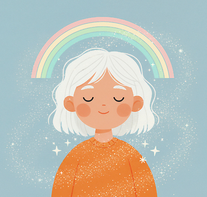 JPG 디자인 행복 감정 어린이 하늘색 백그라운드 무지개 일러스트 따뜻함 미소 소녀 평화 귀여움 표현 스웨터 그림 감성 국내일러스트 AI일러스트 AI콘텐츠 자연요소 여자 컨셉 상의 표정 사람 파란색 파일형식