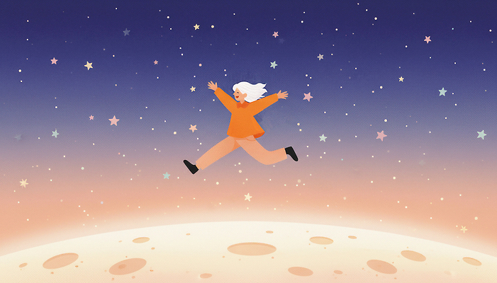 JPG 별 컬러 백그라운드 일러스트 밝음 풍경 소녀 우주 점프 기쁨 꿈 흐름 자유 즐거움 무중력 뷰티풀 상상력 국내일러스트 AI일러스트 AI콘텐츠 자연요소 여자 감정 어린이 컨셉 모션 파일형식