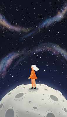 JPG 별 일러스트 상상 자연 밤하늘 표면 소녀 여름 우주 꿈 백발 달 유성 신비 만화 갈림길 관측 태양계 은하 환상 국내일러스트 AI일러스트 AI콘텐츠 자연요소 헤어스타일 계절 여자 길 어린이 컨셉 하늘 야간 생태계 파일형식