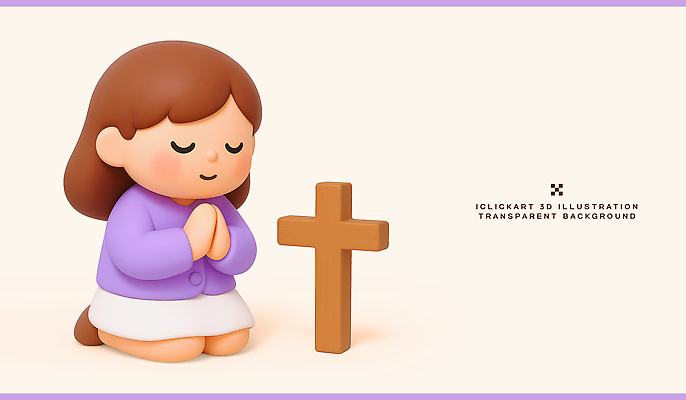 PSD 편집이미지 기독교 종교 어린이 십자가 따뜻함 소녀 평화 믿음 기도 소중 감사 조용 소통 사순절 편집3D 여자 감정 컨셉 사람 3D 파일형식
