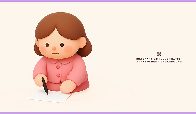 PSD 편집이미지 캐릭터 손글씨 종이 어린이 분홍색 모션 탁자 문구용품 소녀 기록 집중 그림 사순절 창의성 편집3D 여자 종교 컬러 가구 컨셉 사람 3D 오브젝트 파일형식