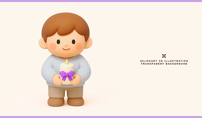 PSD 편집이미지 캐릭터 디자인 리본 어린이 촛불 조명 미소 장식 3D 귀여움 보라색 신비 장면 사순절 편집3D 종교 컬러 컨셉 초 표정 사람 디지털합성 파일형식