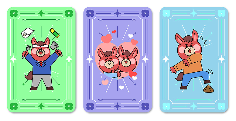 감정 컨셉 말_동물 파일형식 벡터 2026년 캐릭터 도구 모션 표현 사랑 디자인 즐거움 컬러 표정 창의성 그래픽 국내일러스트 AI파일 일러스트 붉은말 병오년 부적 행운