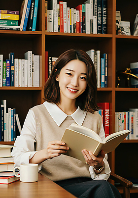 JPG 편집이미지 문화 커피 책장 실내 미소 취미 책 학습 독서 서재 편안함 집중 북카페 독서모임 편집실사 AI인물포토 AI콘텐츠 교육 음료 가구 컨셉 표정 내부 카페 감각 CG 파일형식 AI포토