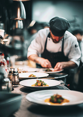 JPG 편집이미지 접시 음식 재료 요리 주방 식당 요리사 맛 저녁 준비 바쁨 레시피 정성 편집실사 AI인물포토 AI콘텐츠 직업 식기 컨셉 상점 야간 CG 파일형식 AI포토