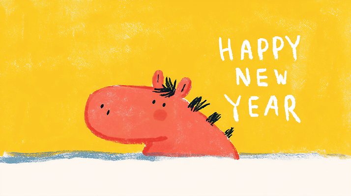 JPG 동물 캐릭터 디자인 행복 백그라운드 크리스마스 일러스트 새해 표정 풍경 노란색 귀여움 축하 말_게임 그림 긍정적 색감 아기자기 국내일러스트 병오년 붉은말 기념일 감정 컬러 컨셉 말_동물 파일형식 2026년