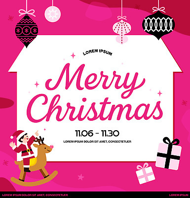 템플릿 캐릭터 기념일 분홍색 크리스마스 겨울 선물 장식 산타클로스 축제 축하 분위기 즐거움 연휴 사전예약 순록 이미지템플릿 AI파일 계절 감정 컬러 컨셉 이벤트 공휴일 예약 파일형식 벡터