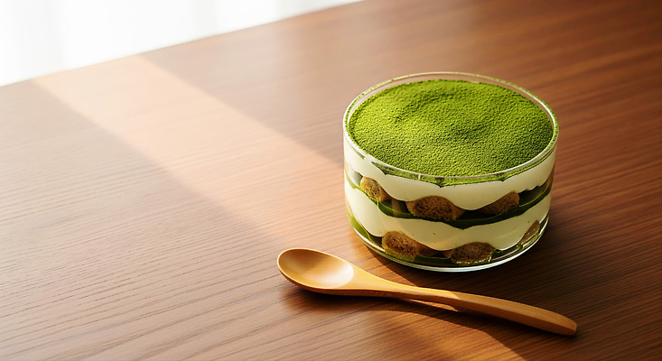 JPG 편집이미지 음식 디저트 요리 햇빛 케이크 숟가락 달콤 녹차 제빵 부드러움 나무탁자 말차 티라미수 맛있는 편집실사 AI포토 AI콘텐츠 탁자 수저 차_음료 태양 제과제빵 감각 맛 CG 파일형식