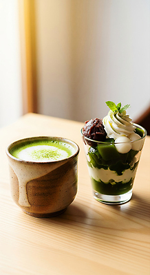 JPG 편집이미지 음료 음식 탁자 디저트 초콜릿 일본 카페 편안함 녹차 고객 크림 즐거움 파르페 말차 맛있는 편집실사 AI포토 AI콘텐츠 감정 아시아 가구 차_음료 상점 감각 CG 파일형식