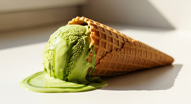 JPG 편집이미지 탁자 아이스크림 디저트 초록색 여름 햇빛 차가움 녹차 먹기 즐거움 와플 말차 편집실사 AI포토 AI콘텐츠 계절 감정 음식 컬러 가구 모션 차_음료 태양 CG 파일형식