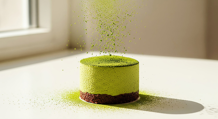 JPG 편집이미지 음식 컬러 재료 탁자 디저트 요리 케이크 초콜릿 식사 달콤 가루 뿌리기 부드러움 말차 편집실사 AI포토 AI콘텐츠 가구 모션 차_음료 감각 맛 CG 파일형식