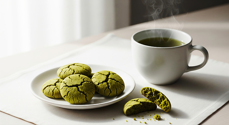 JPG 편집이미지 접시 여유 아침 디저트 쿠키 과자 카페 녹차 다과 따뜻한음료 말차 오후 녹차맛 편집실사 AI포토 AI콘텐츠 주간 식기 감정 음료 음식 차_음료 상점 맛 CG 파일형식