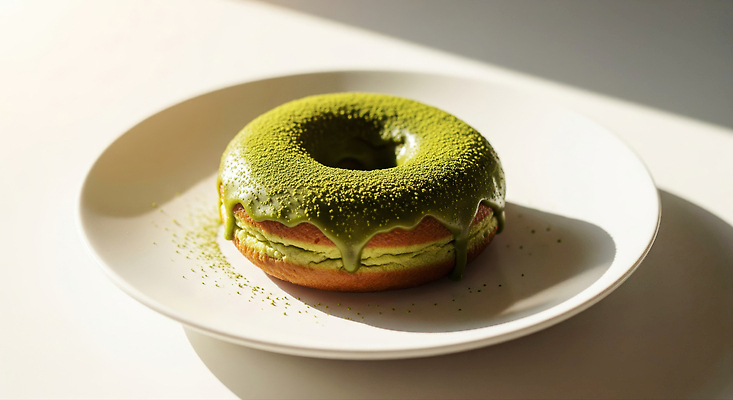 JPG 편집이미지 음식 디저트 초록색 햇빛 카페 빵집 도넛 맛 녹차 제빵 먼지 말차 편집실사 AI포토 AI콘텐츠 컬러 컨셉 차_음료 태양 제과제빵 상점 CG 파일형식