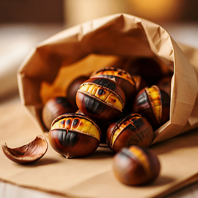 JPG 편집이미지 겨울 디저트 도마 요리 종이봉투 만남 향기 군밤 편집실사 계절 음식 컨셉 주방용품 봉투 밤_견과류 굽기 CG 냄새 파일형식