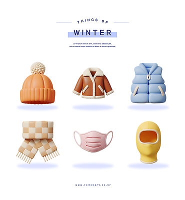 PSD 편집이미지 디자인 옷 패션 컬러 겨울 장신구 따뜻함 마스크 목도리 조끼 보호 패딩 스타일 편집3D 잡화 계절 컨셉 3D 점퍼 외투 파일형식