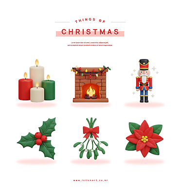 PSD 편집이미지 계절 크리스마스 초 기념 이벤트 그래픽 장식 축제 분위기 벽난로 포인세티아 겨우살이 연말 편집3D 기념일 꽃 컨셉 3D 파일형식