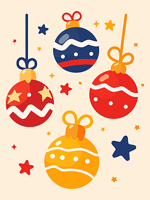 디자인 계절 별 컬러 크리스마스 겨울 일러스트 공 장식 빨간색 파란색 노란색 축제 기쁨 즐거움 테마 Decoration 국내일러스트 AI파일 자연요소 기념일 감정 파일형식 벡터