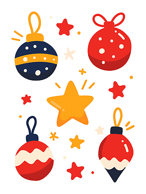 디자인 계절 행복 별 컬러 백그라운드 크리스마스 겨울 일러스트 이벤트 장식 크리스마스트리 파티 축제 구슬 즐거움 스타일 국내일러스트 AI파일 자연요소 기념일 감정 파일형식 벡터