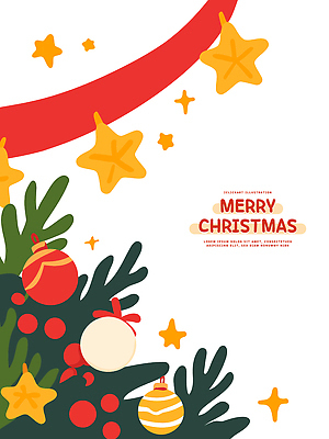 기념일 별 리본 컬러 백그라운드 크리스마스 일러스트 나뭇잎 풍경 장식 빨간색 크리스마스트리 노란색 축제 기쁨 축하 즐거움 그림 연말 오너먼트 국내일러스트 AI파일 자연요소 감정 컨셉 잎 크리스마스장식 이벤트 파일형식 벡터
