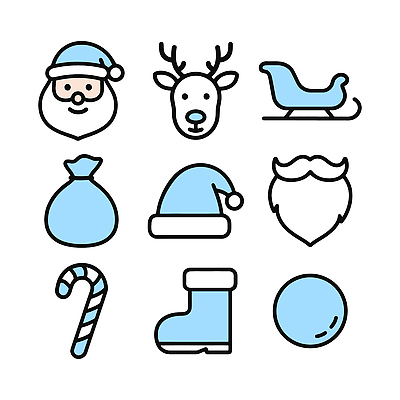 아이콘 크리스마스 겨울 산타모자 사탕 선물 장식 파란색 크리스마스트리 산타클로스 기쁨 썰매 순록 2D아이콘 AI파일 모자_잡화 계절 기념일 감정 컬러 디저트 파일형식 벡터