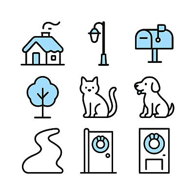 나무 동물 아이콘 도로 크리스마스 가로등 자연 주택 풍경 일상 반려동물 환경 고양이 산책로 우체통 개 커뮤니티 2D아이콘 AI파일 식물 공공시설 기념일 길 포유류 교통시설 건물 라이프 생태계 파일형식 벡터