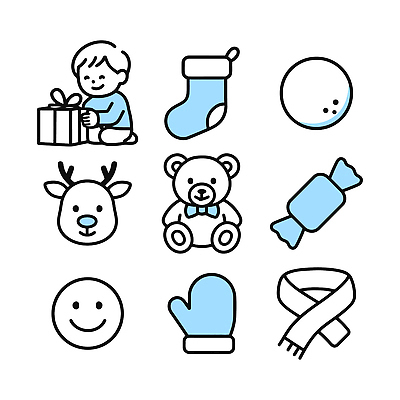 아이콘 행복 어린이 장갑 크리스마스 장신구 양말 사탕 선물 미소 장식 장난감 축제 곰인형 장면 순록 2D아이콘 AI파일 잡화 기념일 감정 인형 디저트 표정 사람 파일형식 벡터