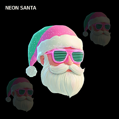 PSD 편집이미지 캐릭터 얼굴 분홍색 크리스마스 겨울 웃음 장식 선글라스 산타클로스 귀여움 축제 활발 즐거움 네온 편집3D 계절 기념일 감정 안경 컬러 컨셉 표정 신체부위 3D 파일형식