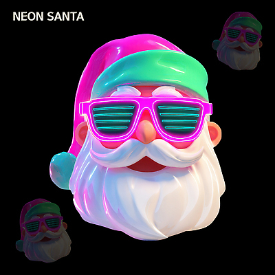 PSD 편집이미지 캐릭터 문화 컬러 크리스마스 겨울 웃음 장식 선글라스 산타클로스 귀여움 축제 기쁨 네온 뷰티풀 편집3D 계절 기념일 감정 안경 컨셉 표정 3D 파일형식