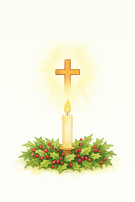 JPG 기독교 종교 상징 십자가 크리스마스 일러스트 촛불 기념 풍경 장식 빛 축제 희망 분위기 장면 국내일러스트 AI일러스트 AI콘텐츠 기념일 감정 컨셉 초 파일형식