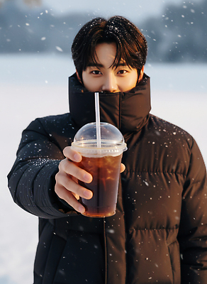 JPG 편집이미지 패션 남자 음료 겨울 자연 겨울스포츠 야외 외투 패딩 기온 눈사태 얼죽아 편집실사 AI인물포토 AI콘텐츠 계절 스포츠 상의 날씨 사람 점퍼 CG 생태계 약어 파일형식 AI포토