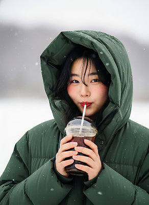 JPG 편집이미지 여자 감정 겨울 자연 풍경 일상 외투 편안함 즐거움 패딩 따뜻한음료 방한복 얼죽아 편집실사 AI인물포토 AI콘텐츠 옷 계절 음료 상의 사람 라이프 점퍼 감각 CG 생태계 약어 파일형식 AI포토