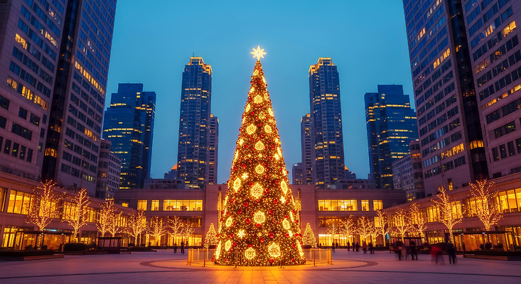 JPG 나무 편집이미지 감정 크리스마스 겨울 야경 조명 서울 여러명 장식 빛 크리스마스트리 고층빌딩 축제 도시 광장 편집실사 식물 계절 기념일 다수 한국 사람 빌딩 야간 CG 파일형식 풍경_경치
