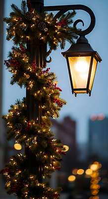 JPG 편집이미지 크리스마스 겨울 가로등 조명 거리 따뜻함 장식 빛 축제 도시 분위기 저녁 편집실사 계절 공공시설 기념일 컨셉 야간 CG 파일형식